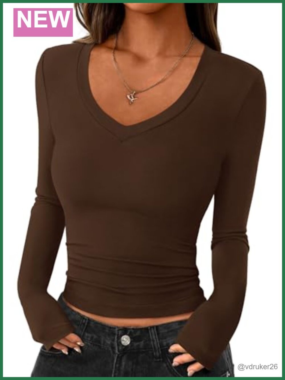Womens Long Sleeve V Neck Slim Fit Crop Top Stretchy Knit T-Shirt